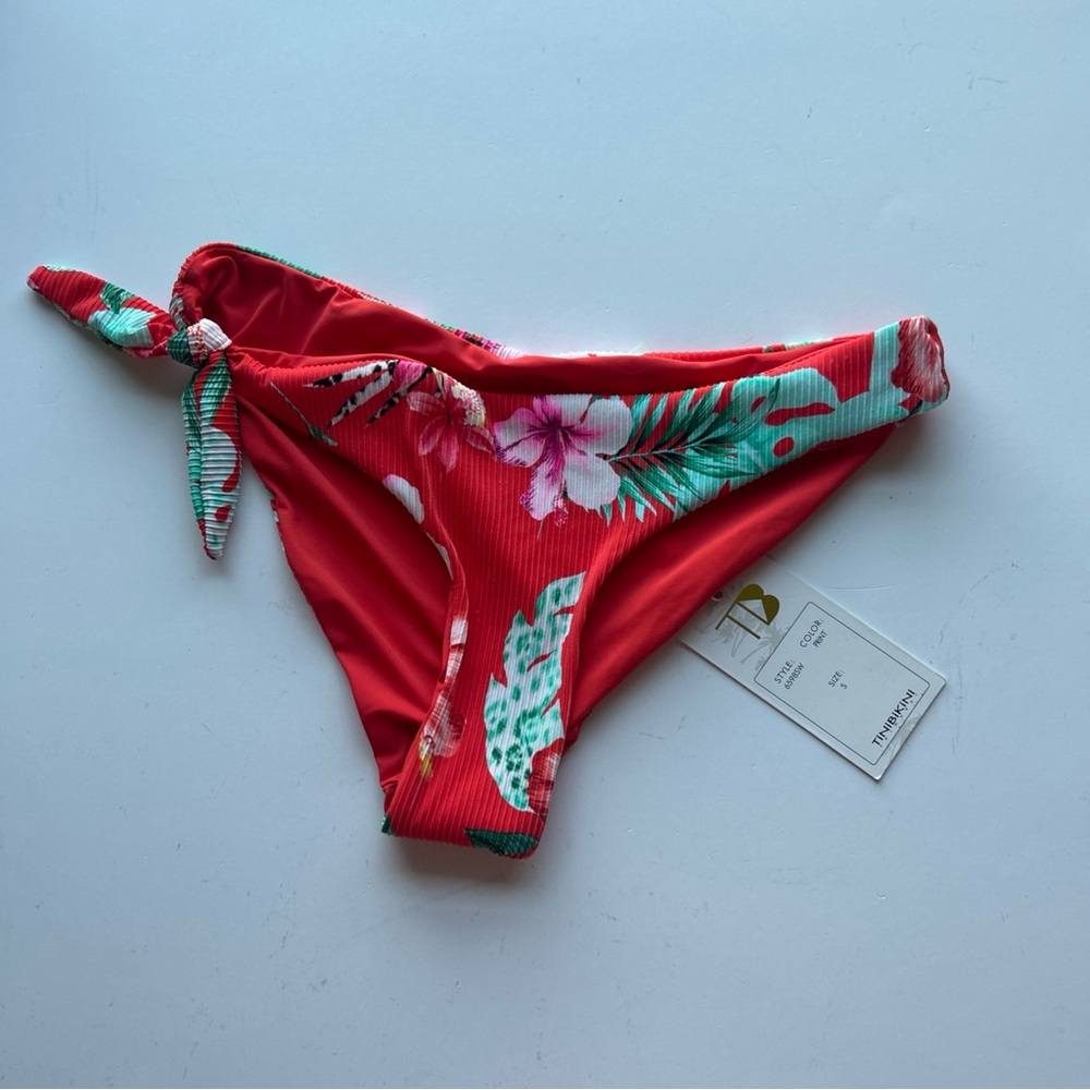 TiniBikini Red Floral Women's Bikini Bottom